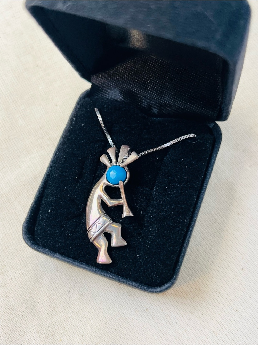 Vintage Sterling Silver Kokopelli Turquoise Necklace